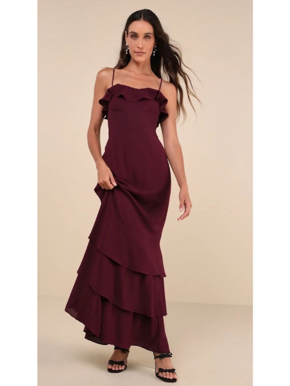 Lulu's Burgundy Ruffle-Tier Maxi Dress